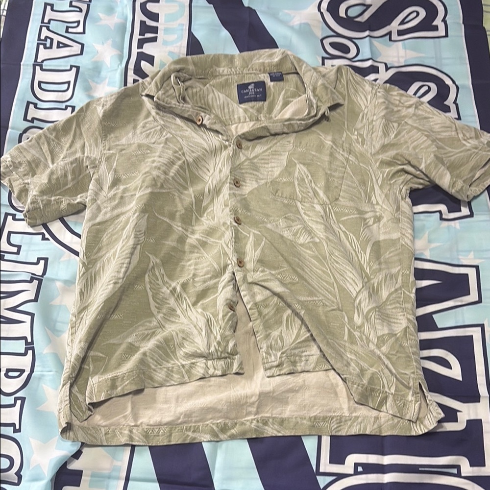 Caribbean Joe Large Men's Green Tropical Shirt